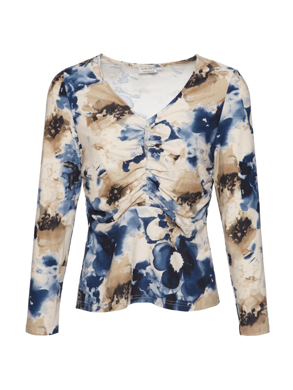 Blusa Com Estampado Azul e Beije