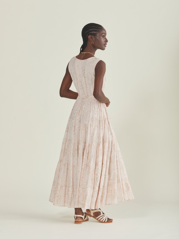 Vestido comprido rosa com lurex
