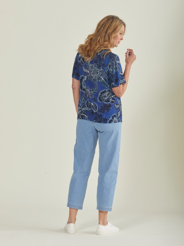 Blusa Com Padrao Floral Azul Blusa Com Padrao Floral Azul