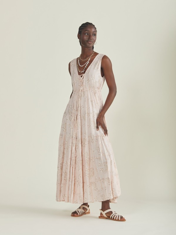 Vestido comprido rosa com lurex