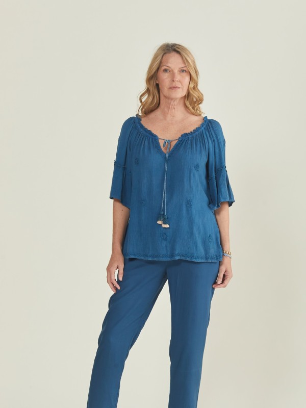 Blusa Efeito Lavado Azul