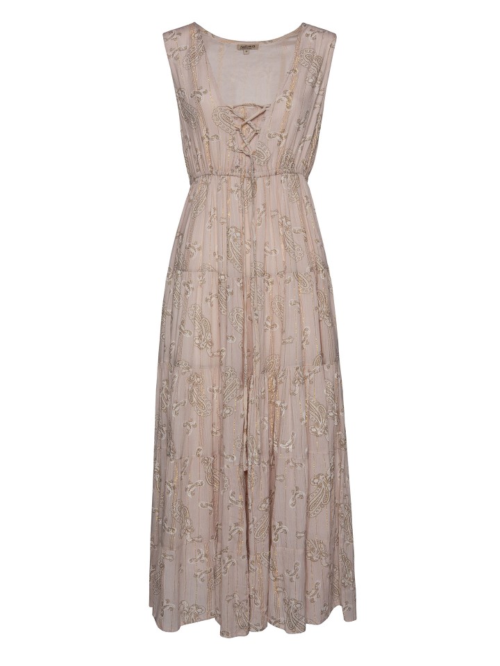 Vestido comprido rosa com lurex