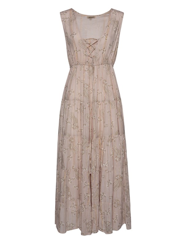 Vestido comprido rosa com lurex