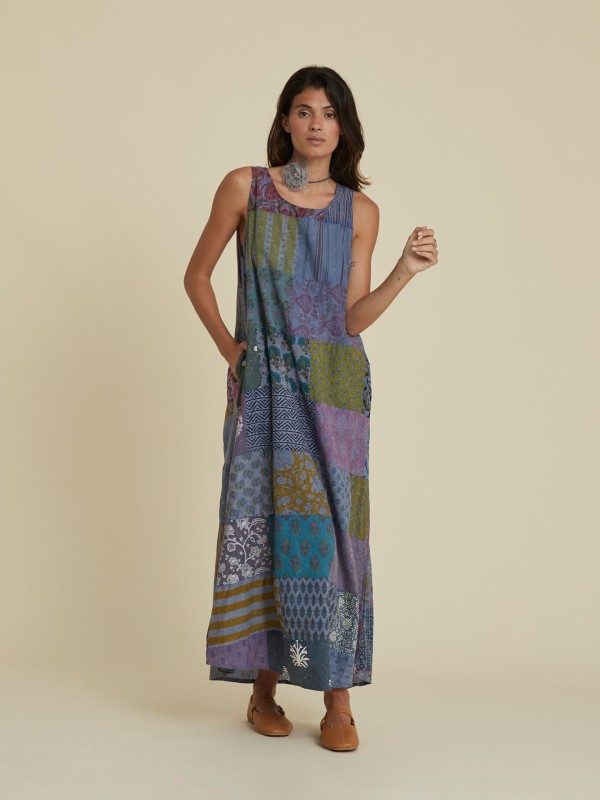 Vestido Comprido Patchwork Preserve