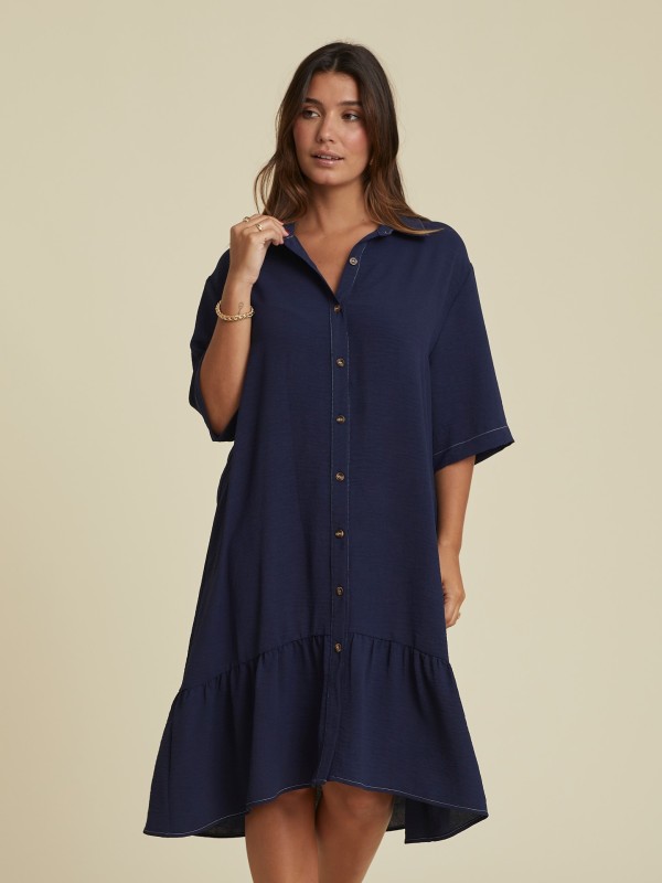 Vestido Midi Camiseiro Azul