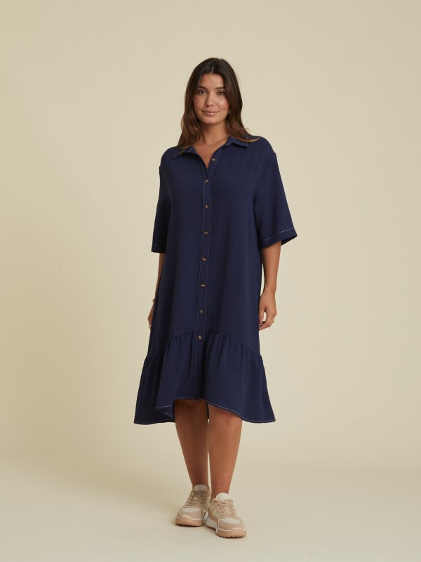 Vestido Midi Camiseiro Azul Vestido Midi Camiseiro Azul
