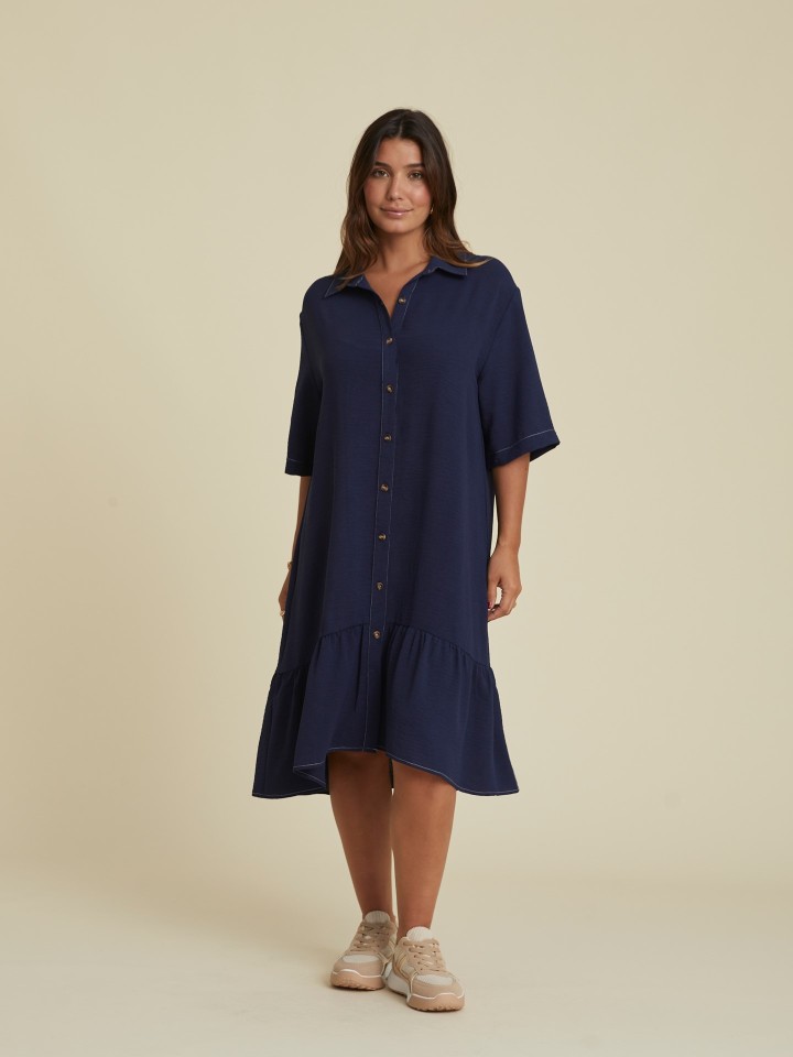 Vestido Midi Camiseiro Azul