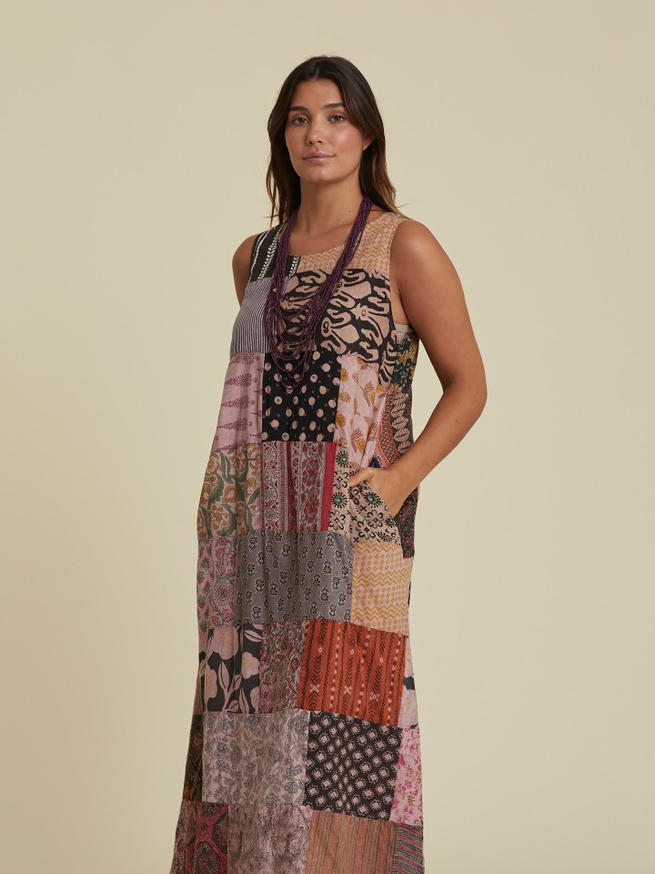 Vestido Comprido Patchwork Preserve