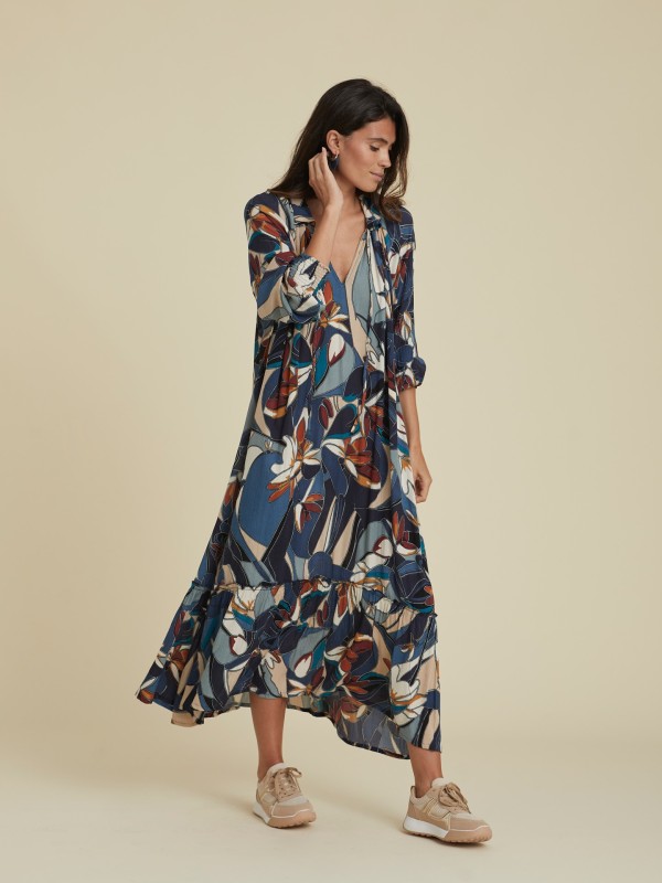 Vestido Com Padrao Retro Azul Vestido Com Padrao Retro Azul