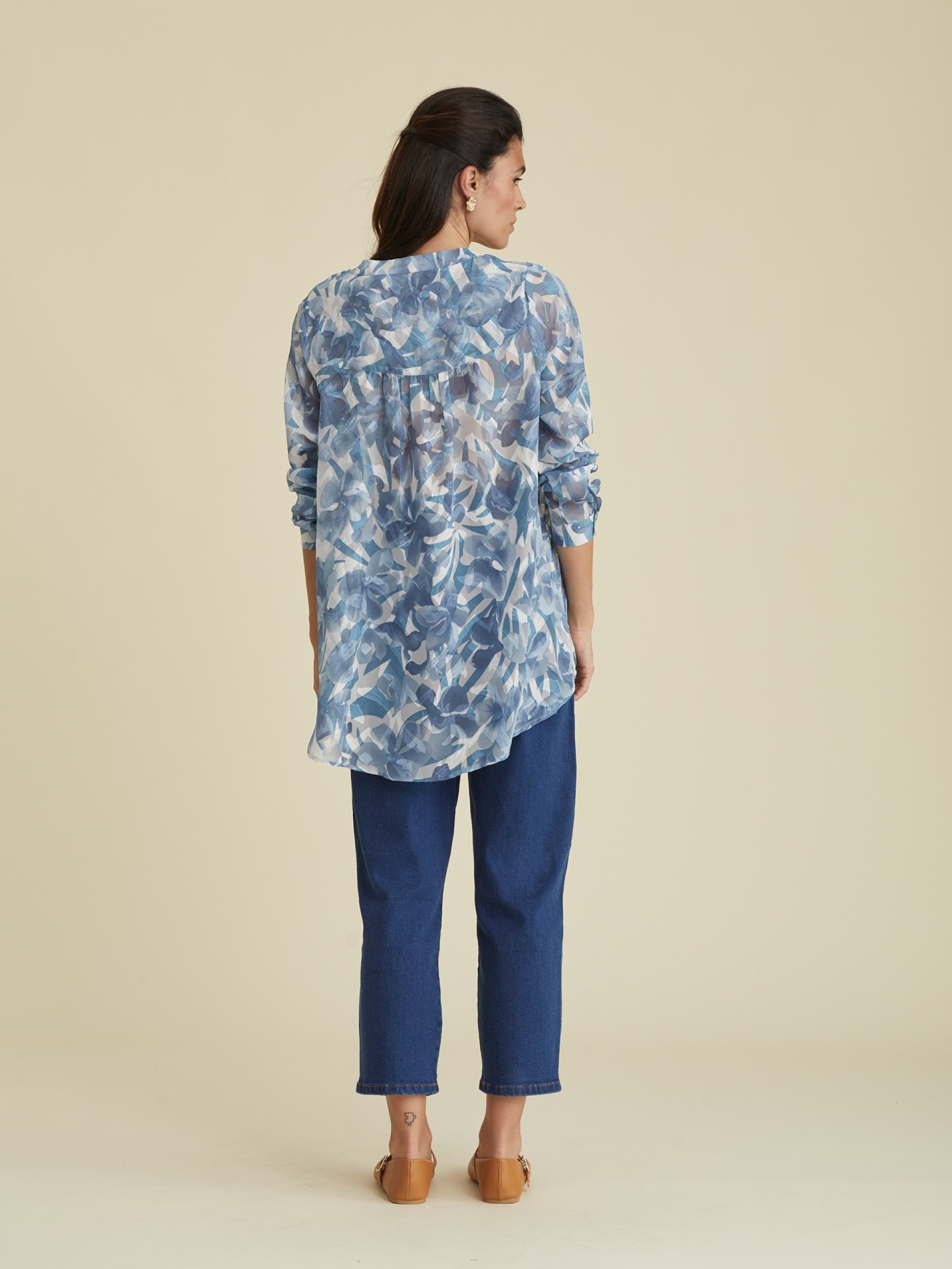 Camisa Comprida Em Chiffon