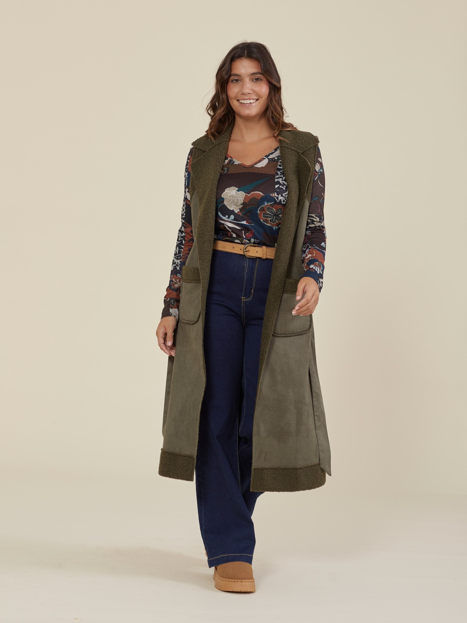 Colete Comprido Com Efeito De Camurca