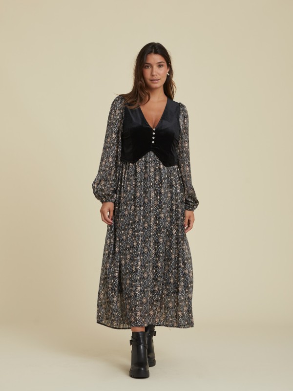 Vestido Preto Com Padrao Geometrico