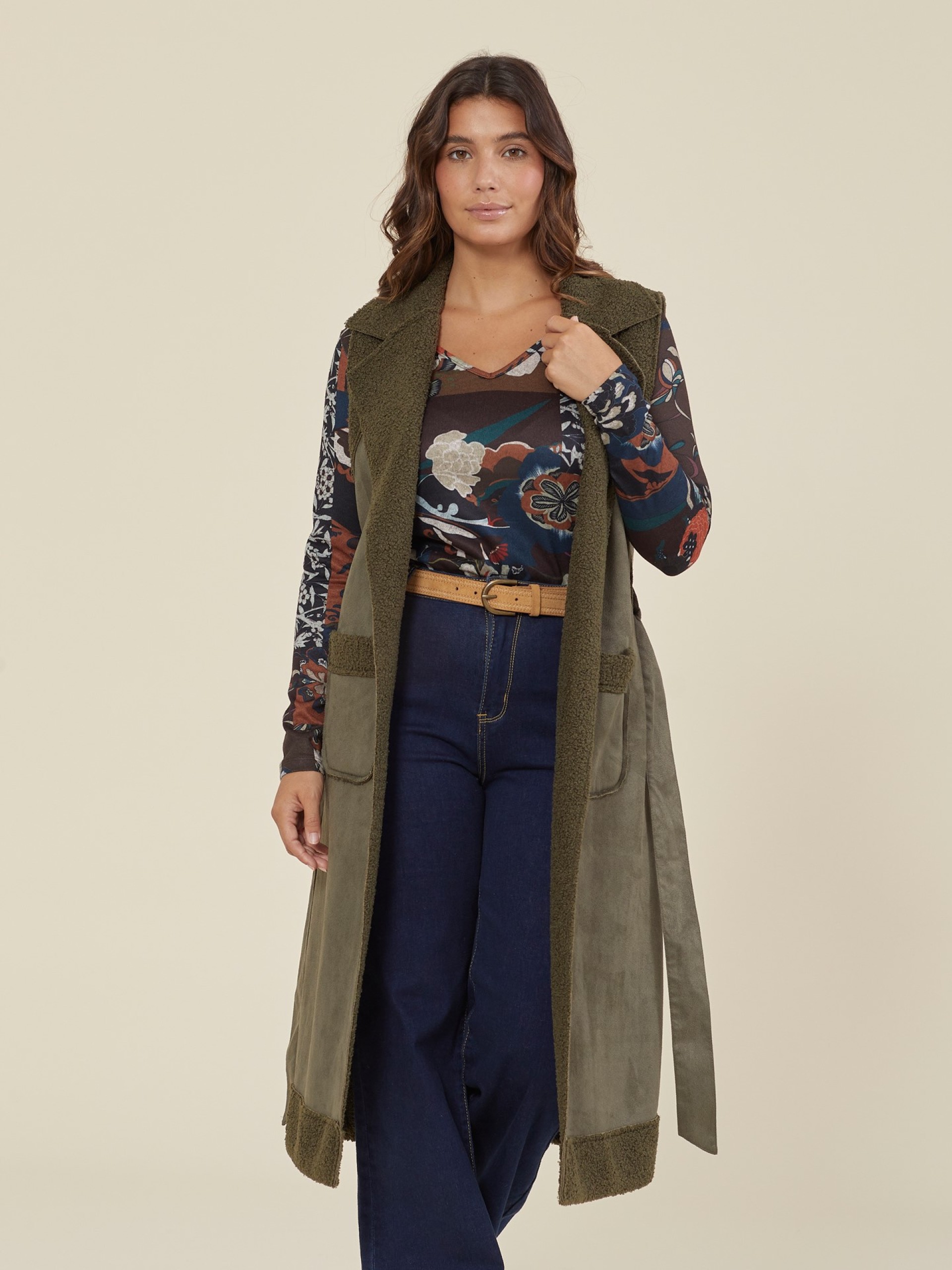 Colete Comprido Com Efeito De Camurca