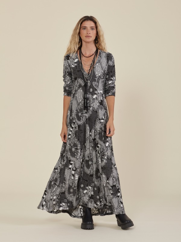 Vestido Comprido De Malha Cinza