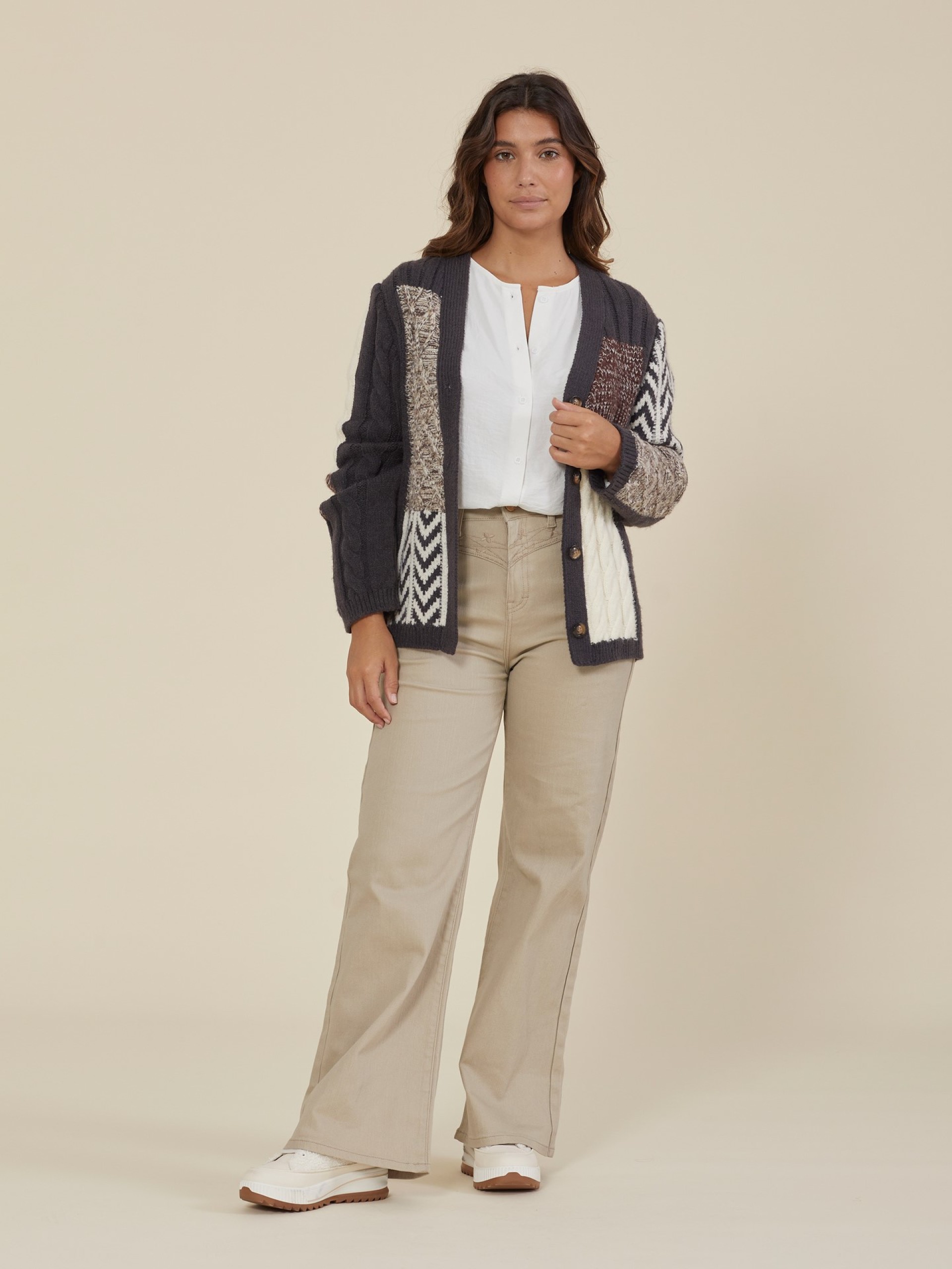 Cardigan De Malha Patchwork