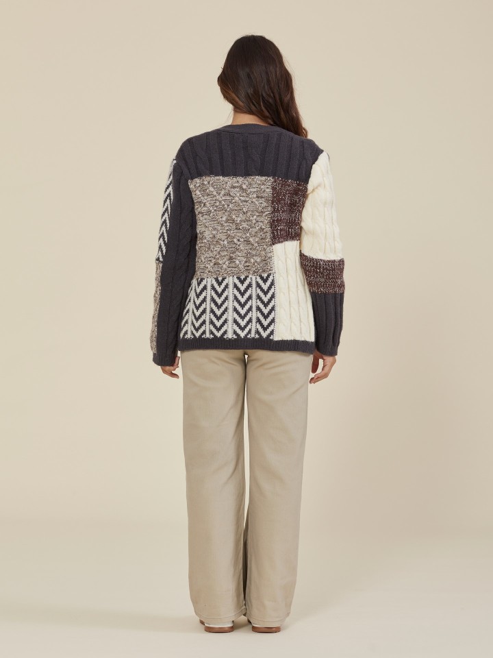 Cardigan De Malha Patchwork