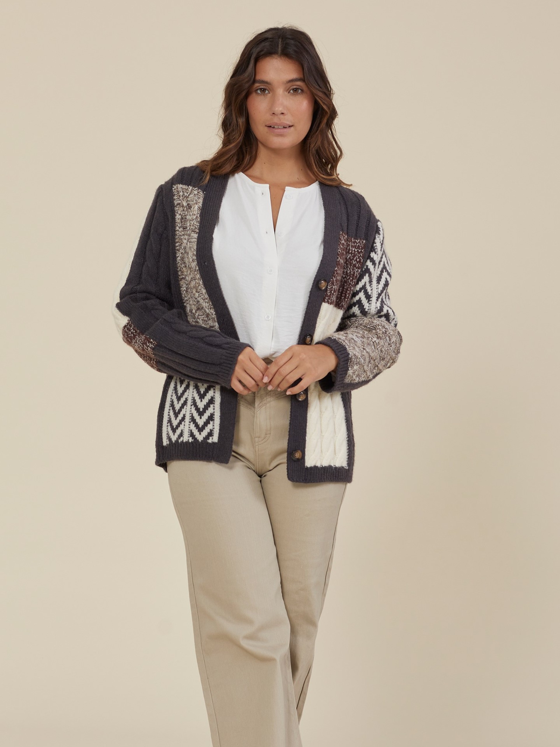 Cardigan De Malha Patchwork