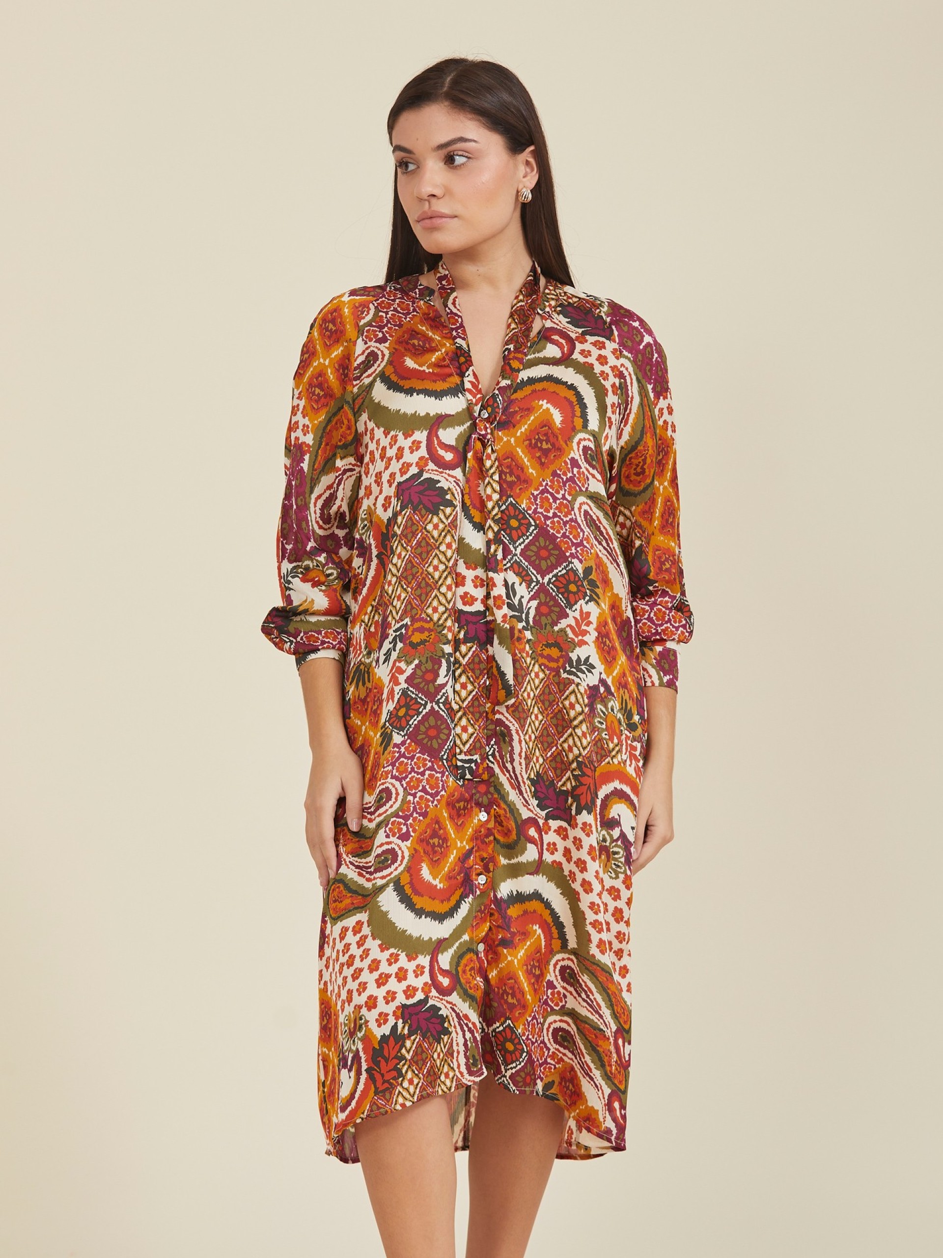 Vestido Curto Estampado Laranja