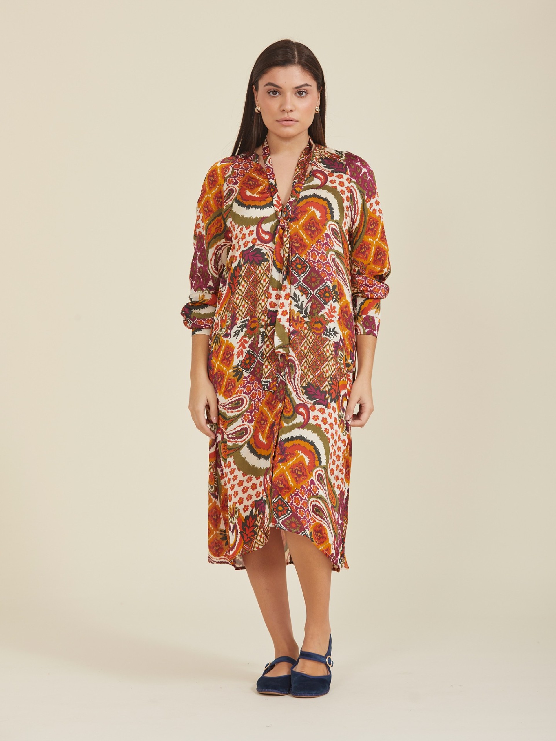 Vestido Curto Estampado Laranja