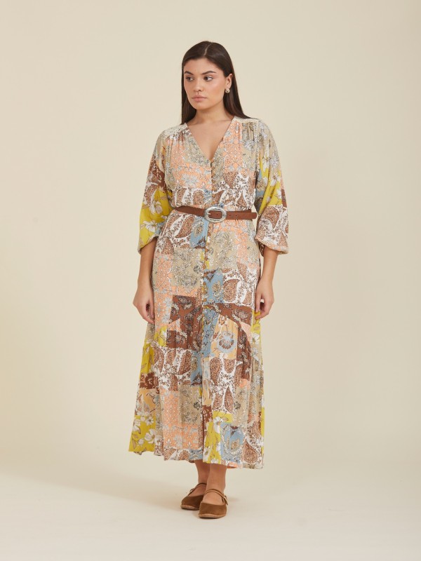 Vestido Comprido Patchwork Vestido Comprido Patchwork