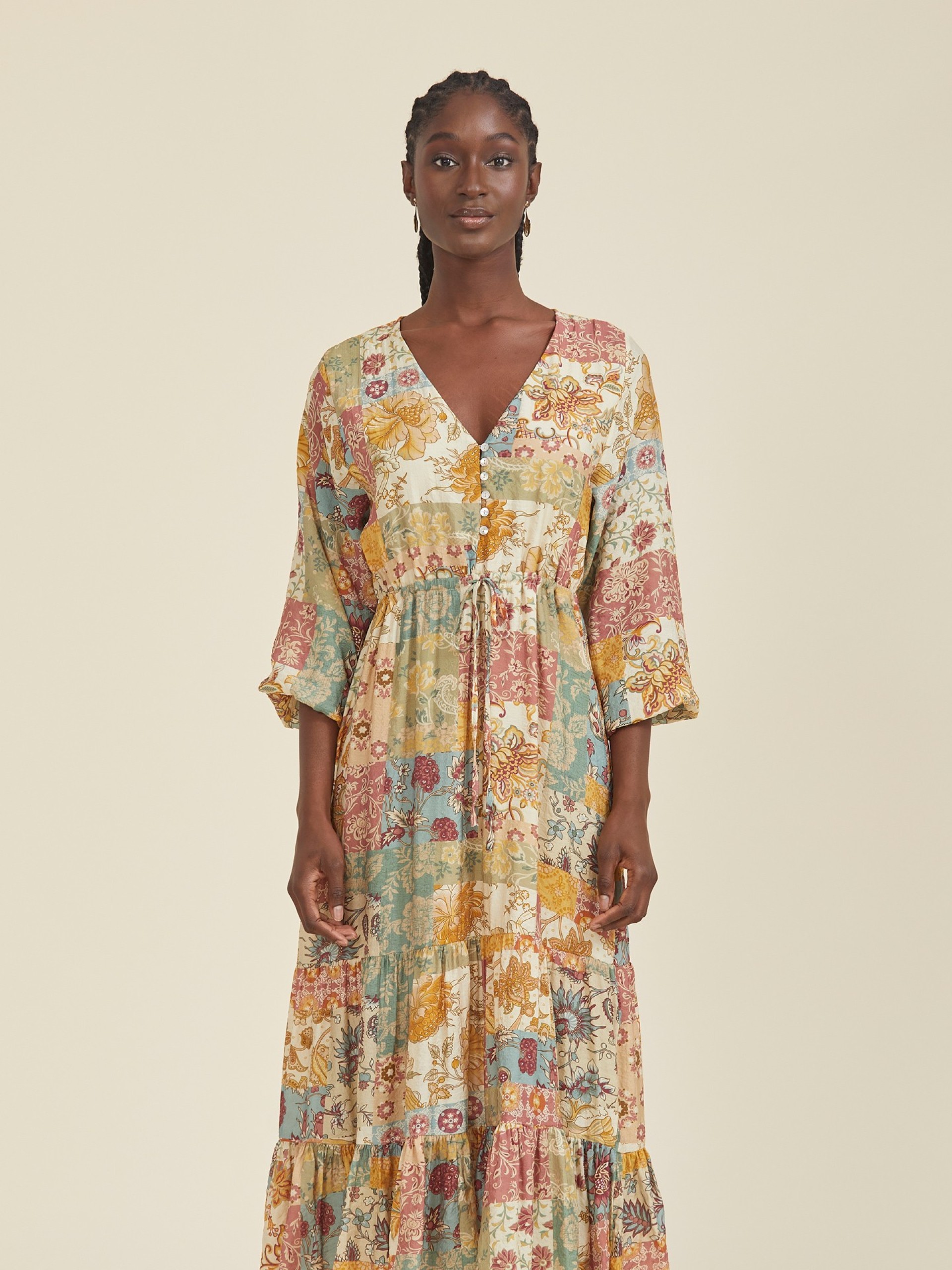 Vestido Comprido Patchwork Laranja