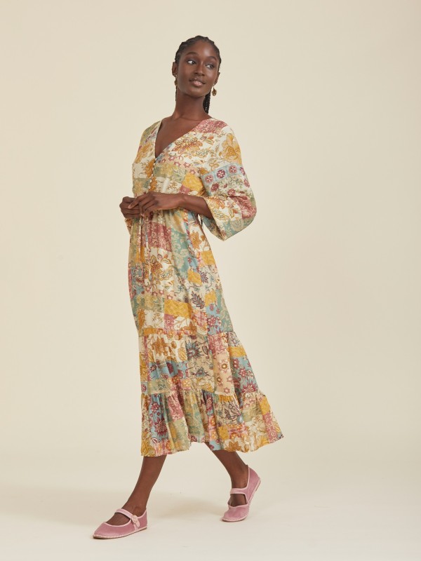 Vestido Comprido Patchwork Laranja Vestido Comprido Patchwork Laranja