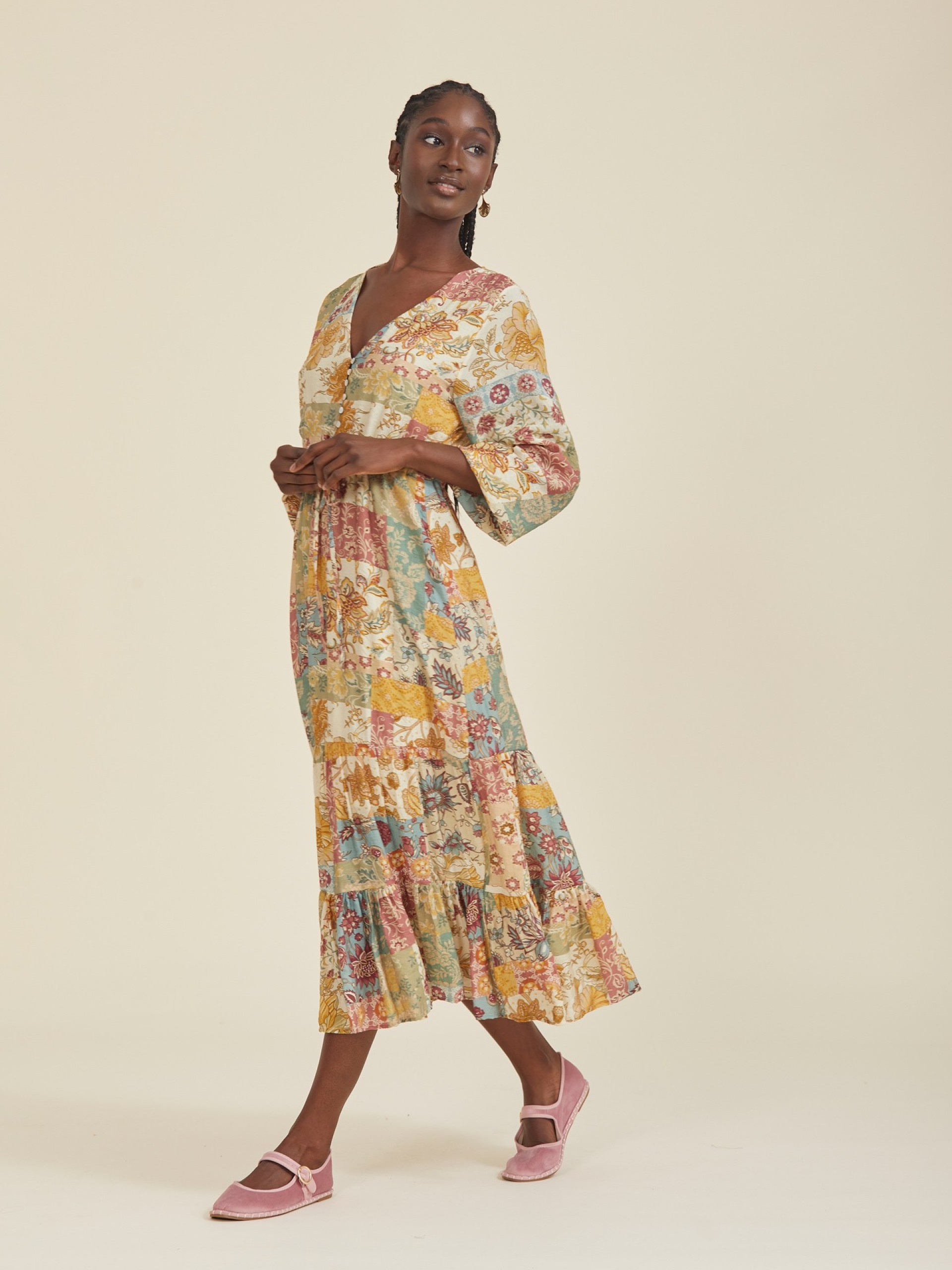 Vestido Comprido Patchwork Laranja