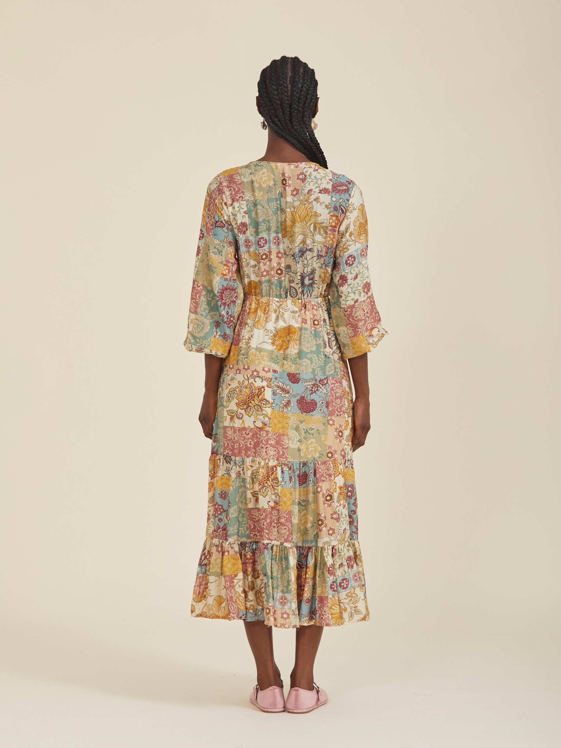 Vestido Comprido Patchwork Laranja