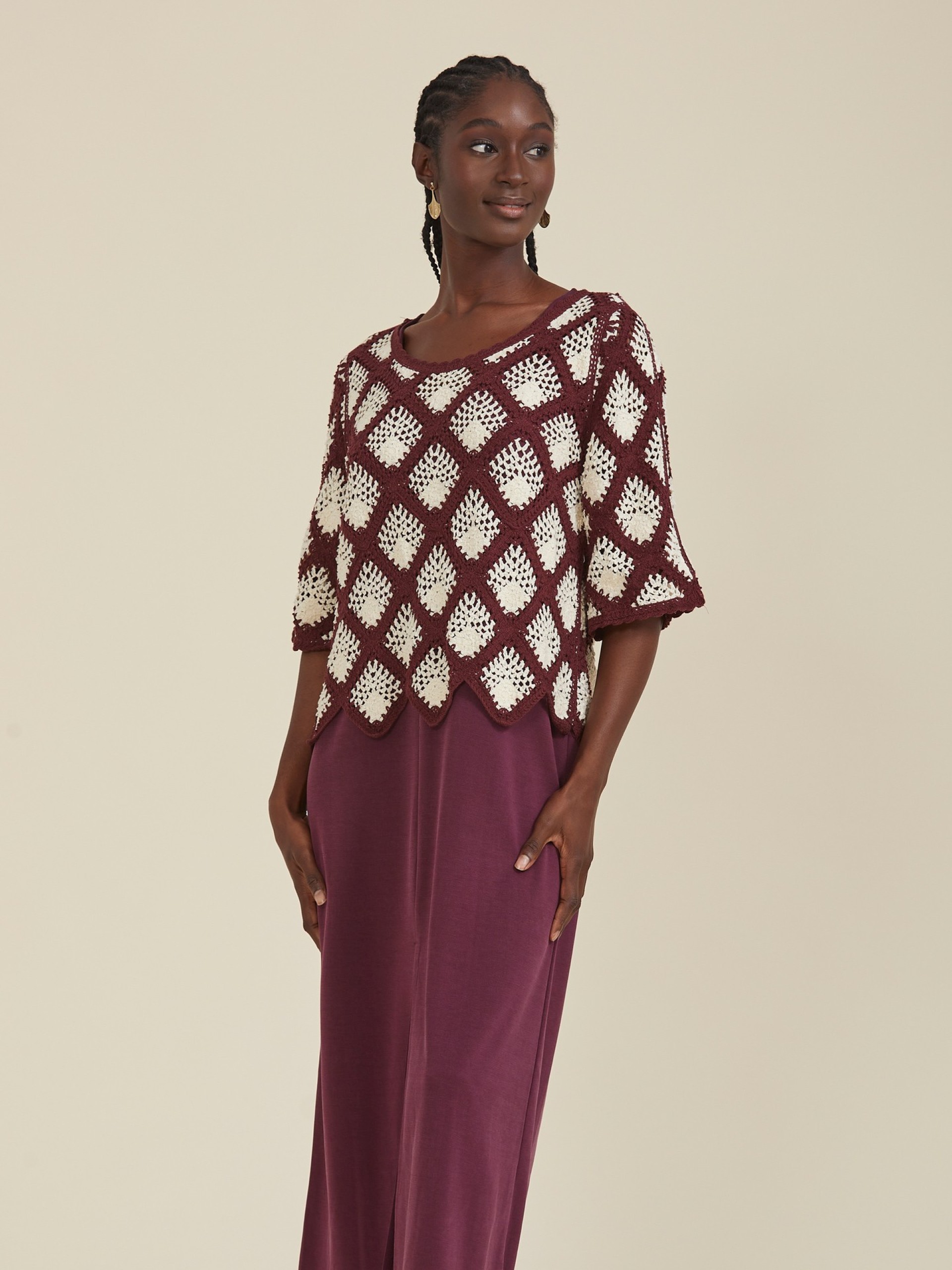 Blusa Efeito Crochet Bordo