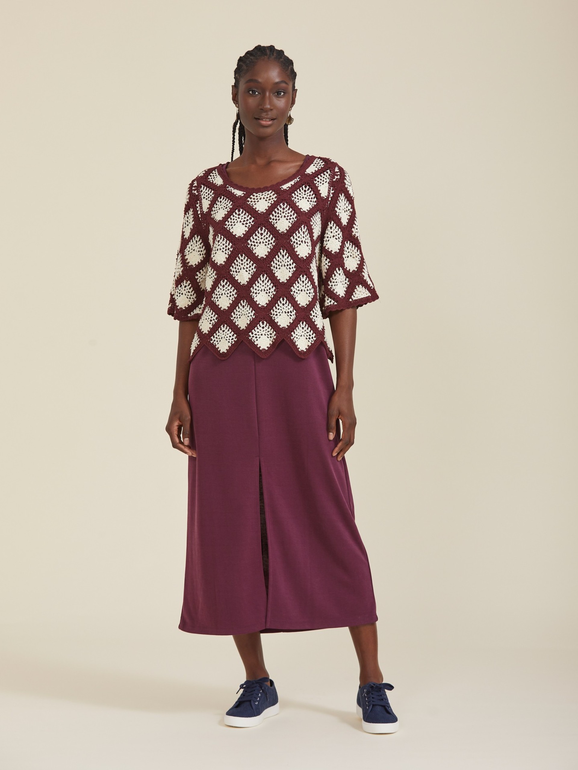 Blusa Efeito Crochet Bordo