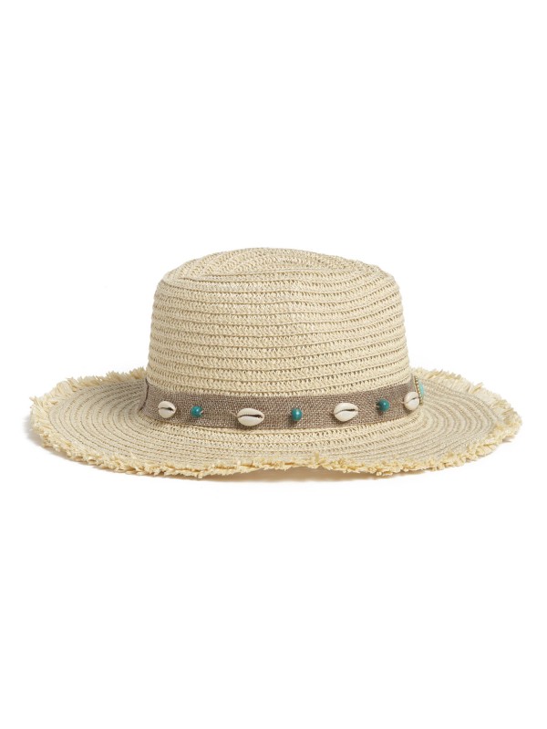 Chapeu de aba larga com conchas