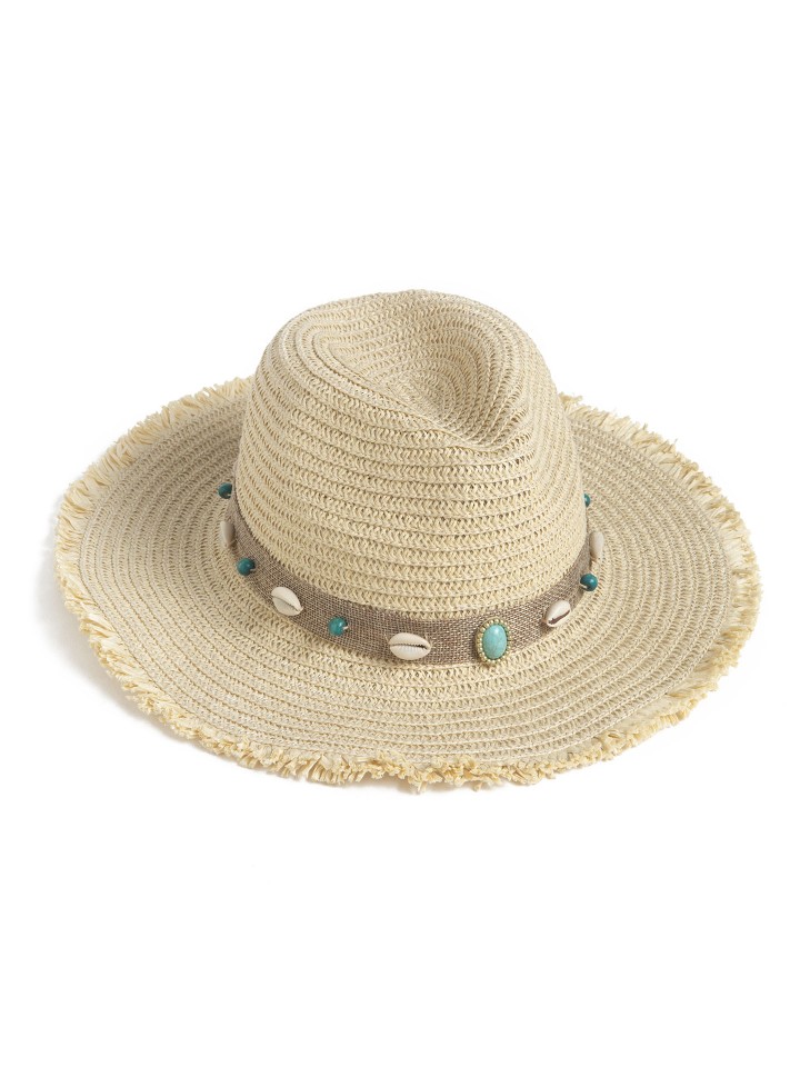Chapeu de aba larga com conchas