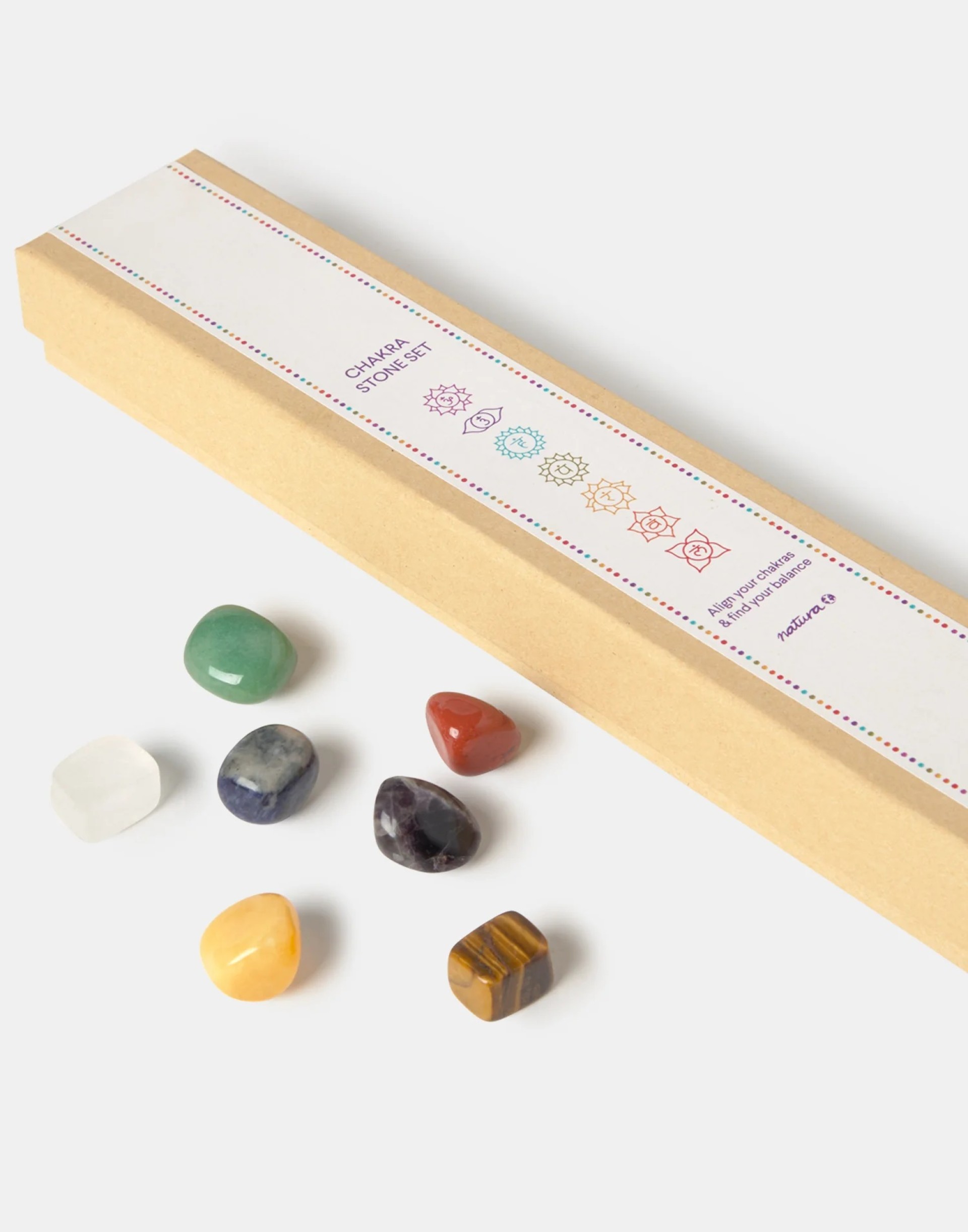 Conjunto de 7 pedras de chakra em caixa