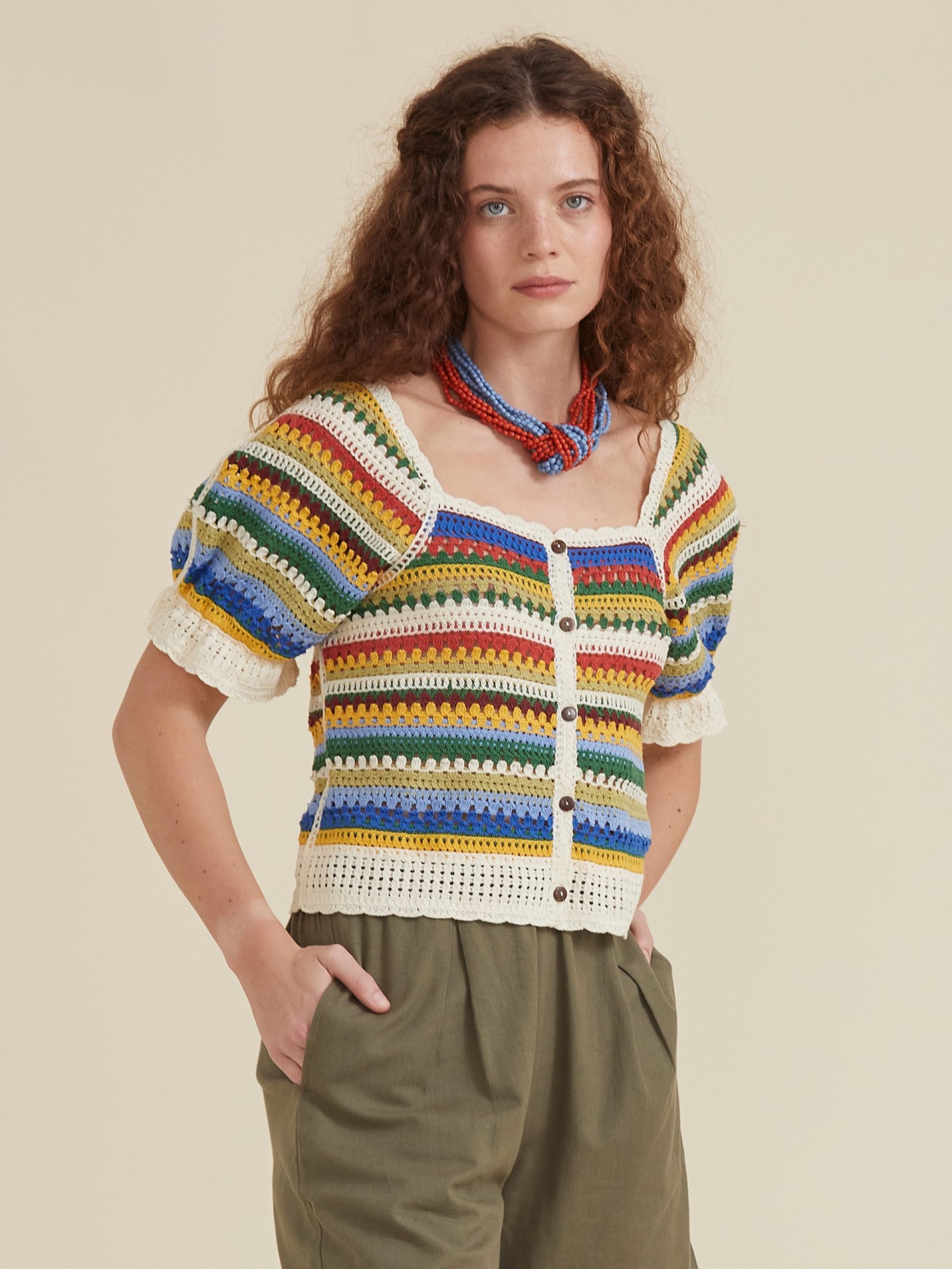 Blusa Riscas Efeito Crochet