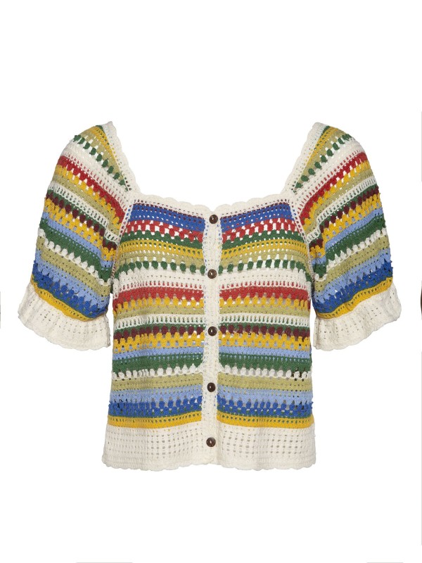 Blusa Riscas Efeito Crochet