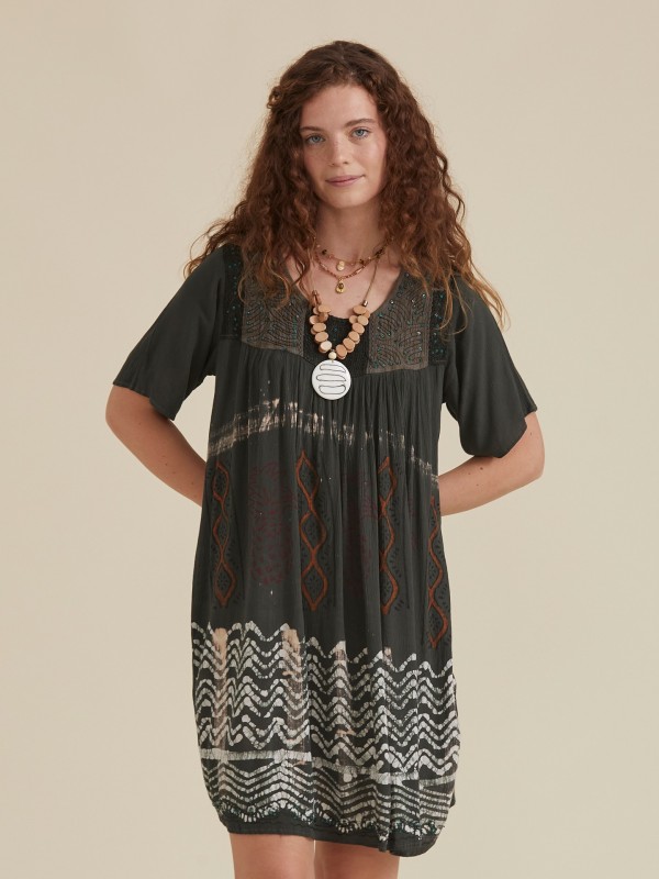 Vestido Curto Estampado Shibori