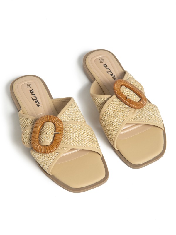 Sandalia Rasteira  Com Fivela Decorativa