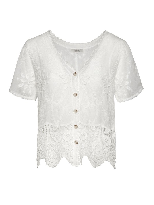 Blusa com Renda e  Detalhes Florais Blusa com Renda e  Detalhes Florais
