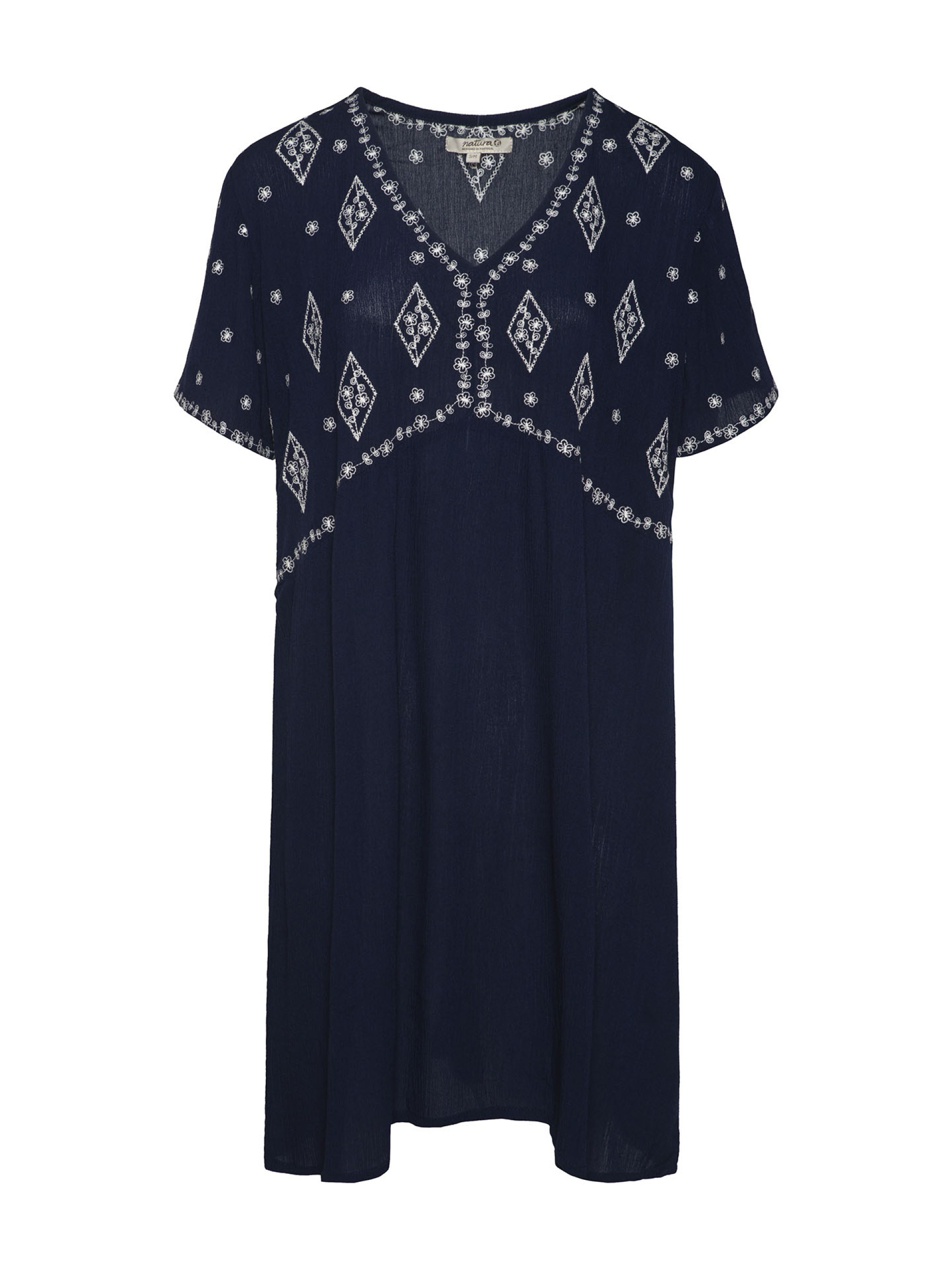 Vestido Curto com Bordados Geometricos