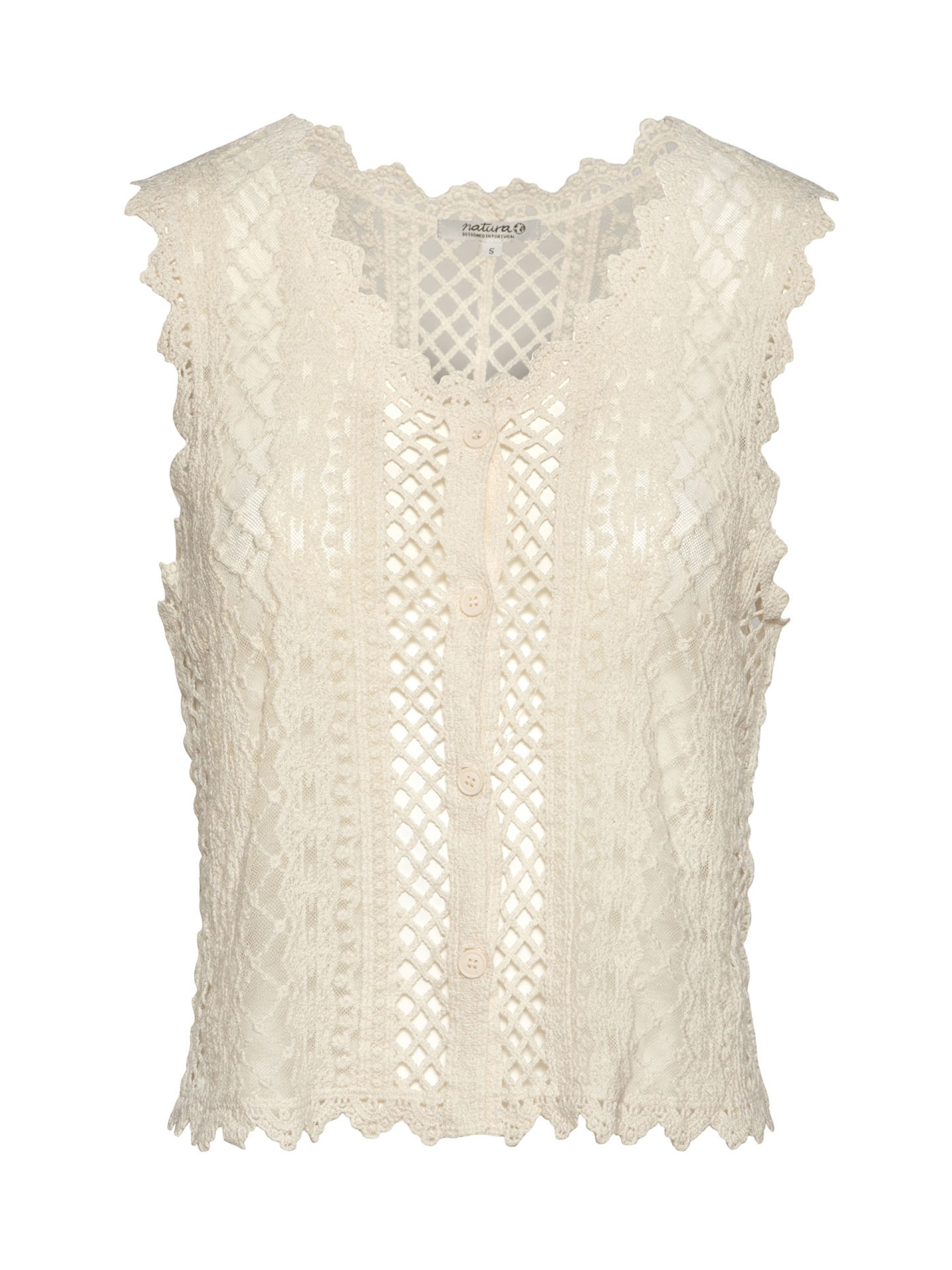 Colete de Croche com Detalhes em Renda