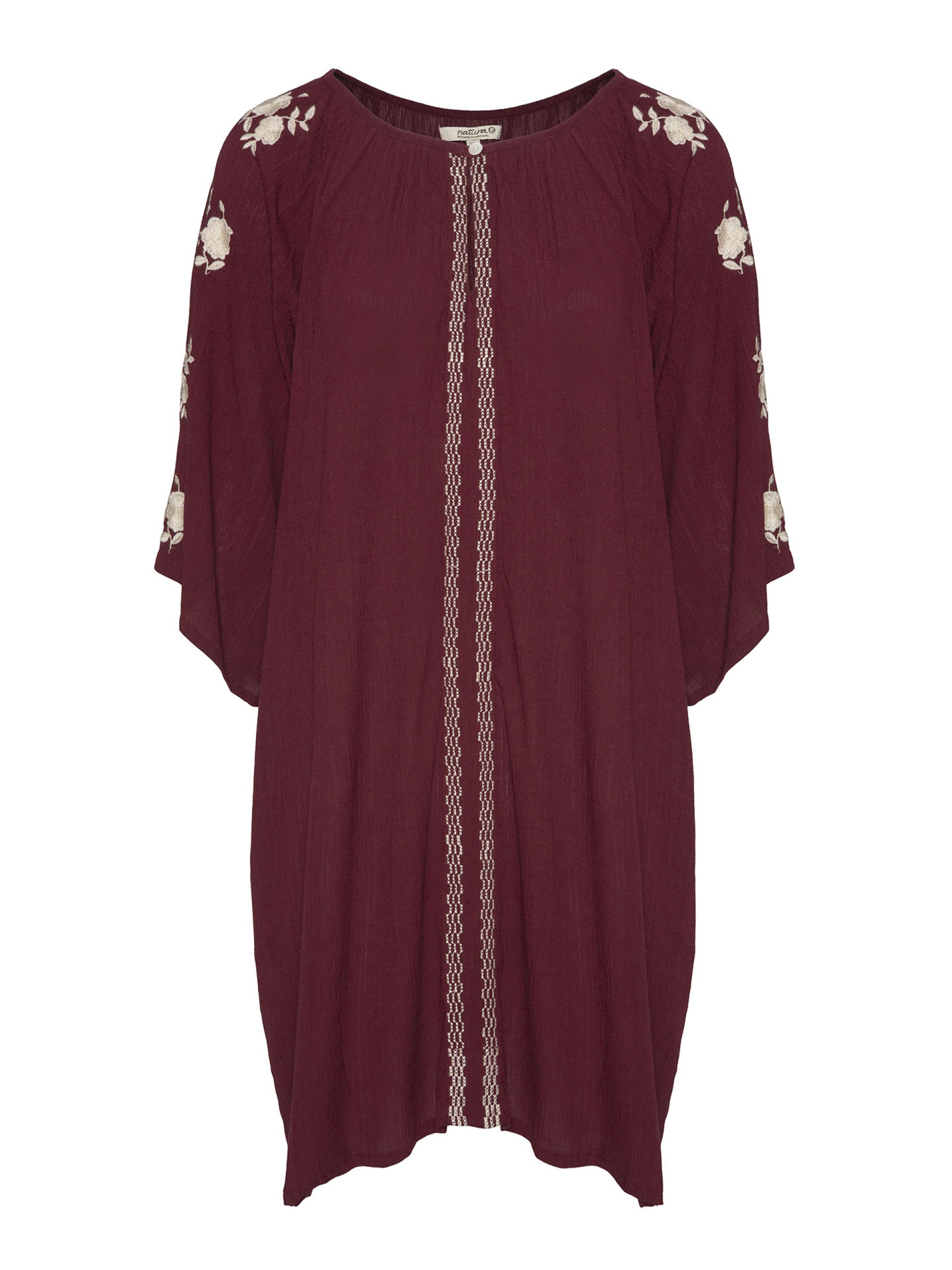 Vestido Curto Bordo com Bordadas