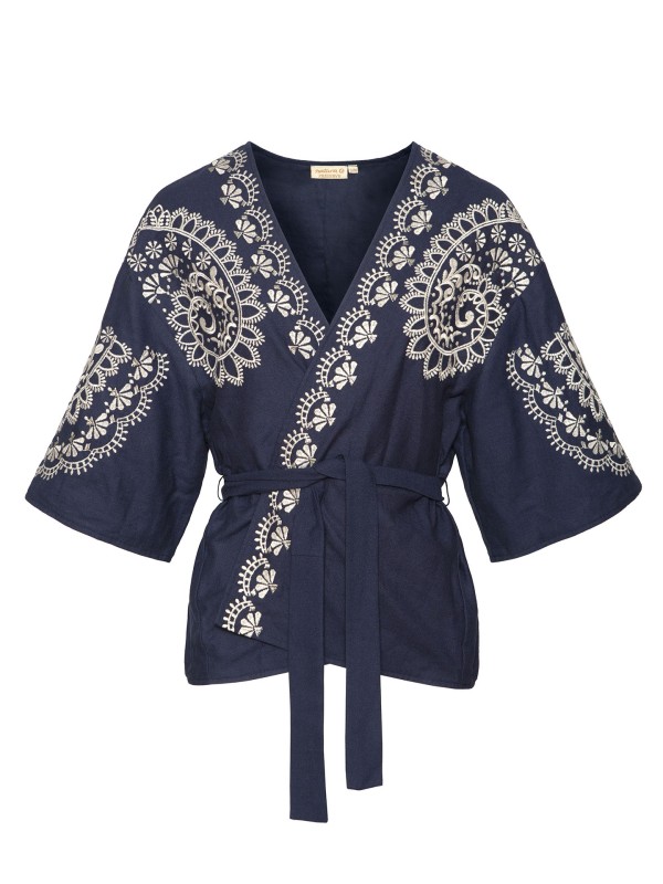 Kimono com Bordados em Contraste Kimono com Bordados em Contraste