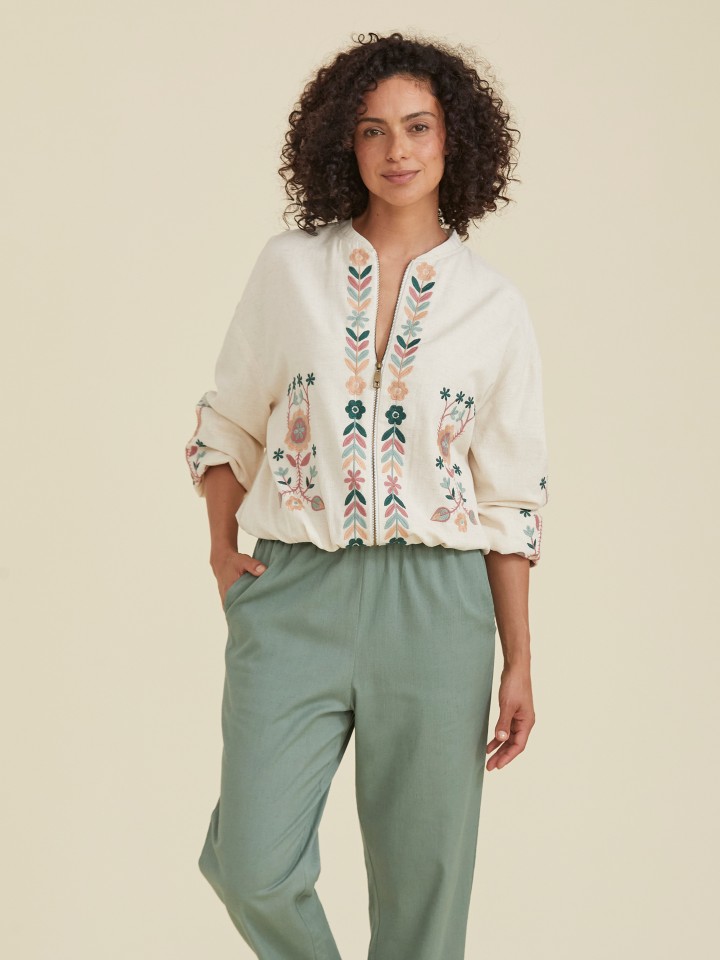 Casaco Bomber Bordada Vintage Floral