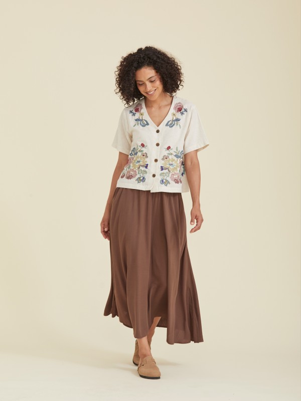 Blusa Feminina  com Bordado Floral Colorido