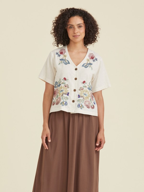 Blusa Feminina  com Bordado Floral Colorido