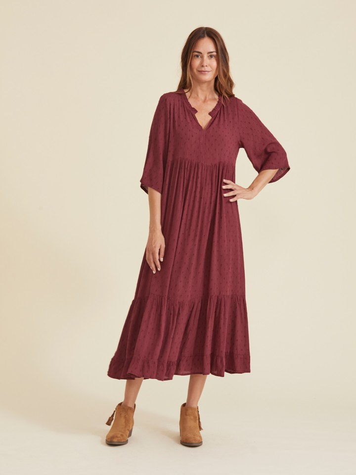 Vestido Midi Bordo