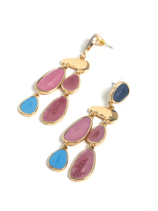 Brincos Dourados Blue & Pink