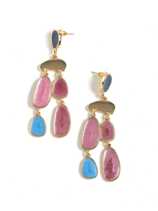 Brincos Dourados Blue & Pink