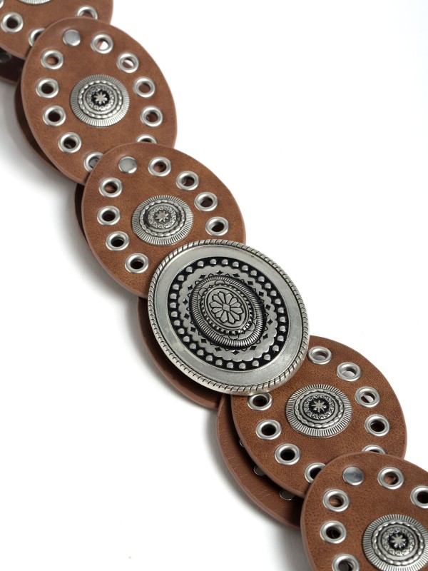 Cinto Largo em Pele Com Aplicacoes Metalicas