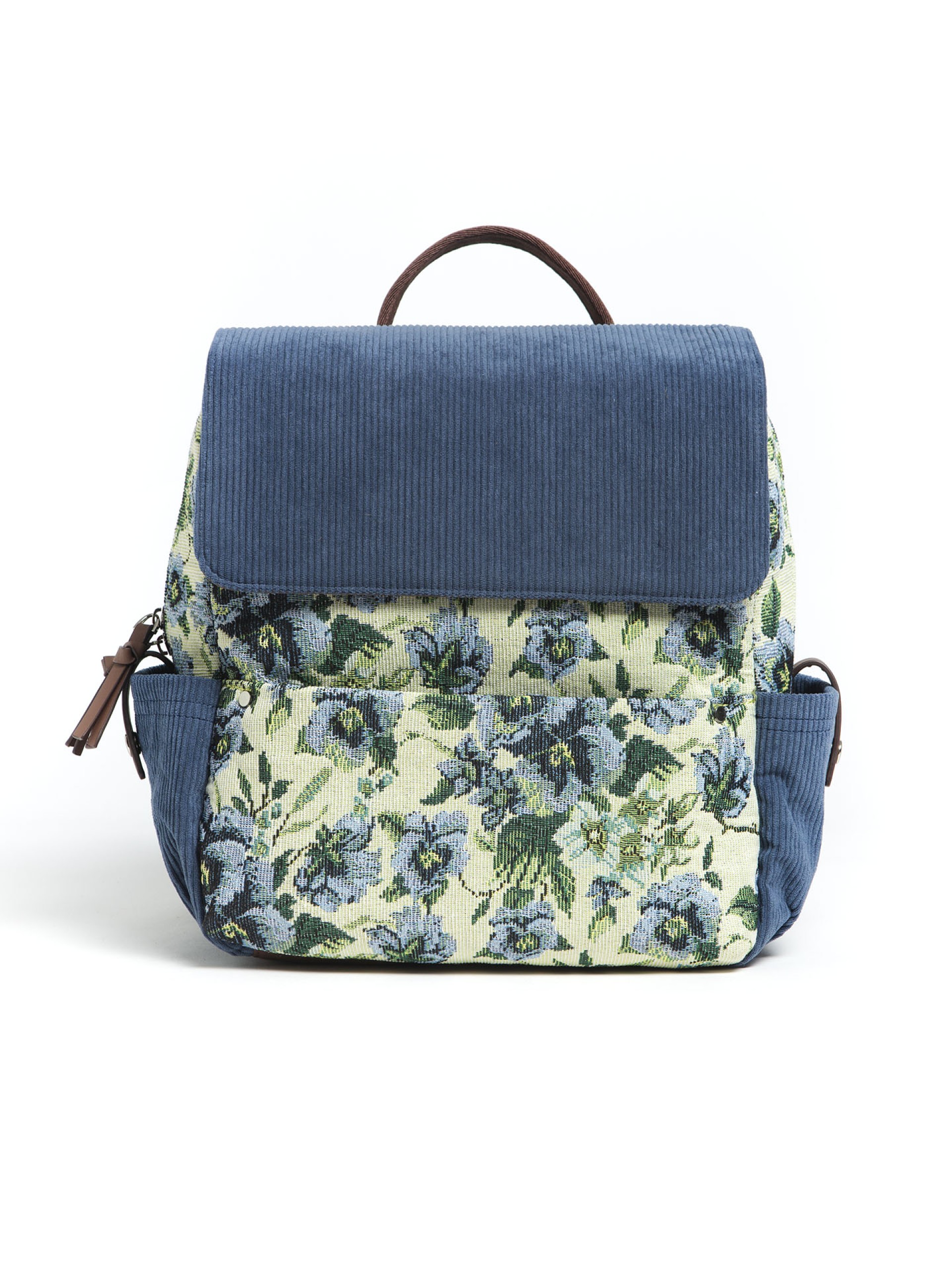 Mochila Azul Com Padrao Floral